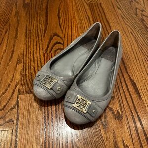 Tory Burch Cline Gray Ballet Flats with Gold Logo Buckle